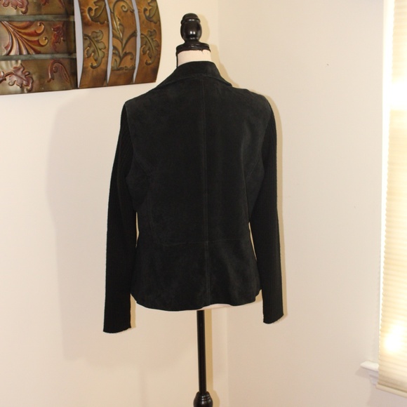 A.M.I. Leather Sweater Combo Full Zip Jacket,  Black - Picture 3 of 9